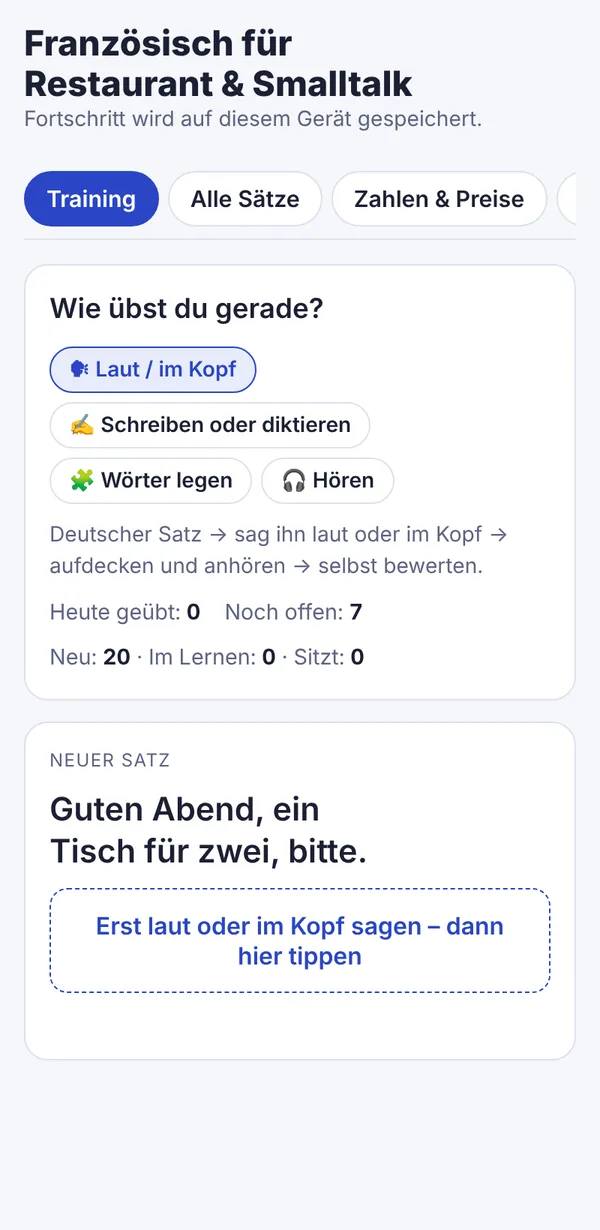 Französisch-Trainer, Sprechtraining