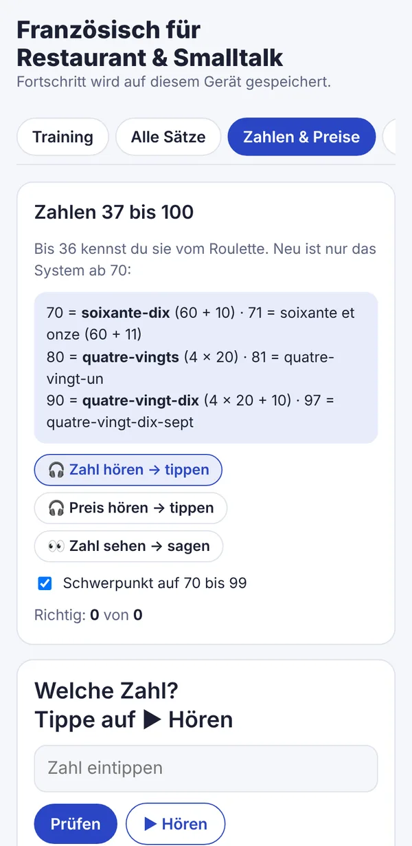 Französisch-Trainer, Zahlen und Preise