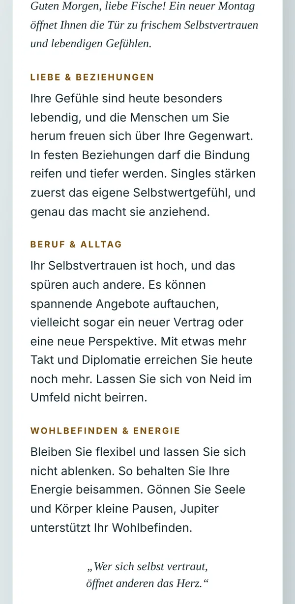 Tageshoroskop, Text