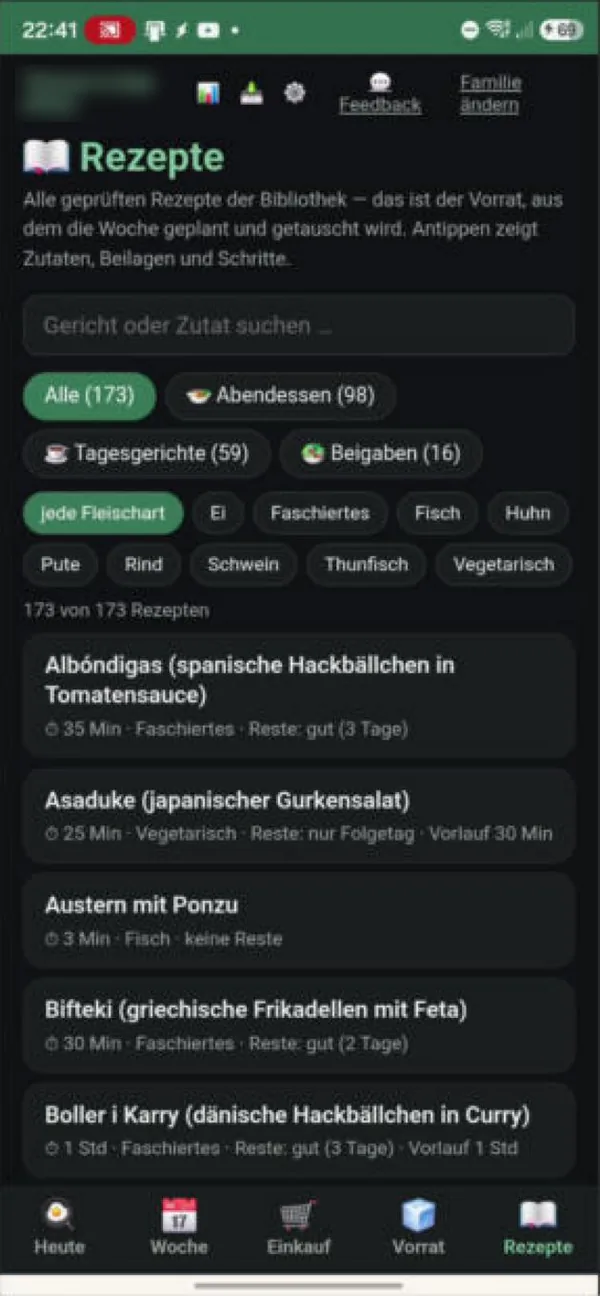 Kochwoche, Rezeptbibliothek